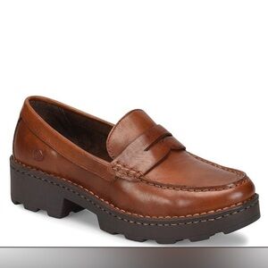NWOB Born Carrera Penny Loafer Brown Chunky Lug Platform Leather Sz 9